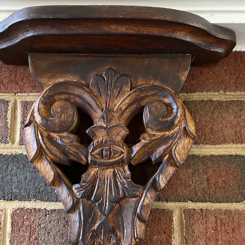 Wooden Hand Carved Corbel Shelf.  Third Eye, Evil Eye Protection #1 - Picture 8 of 14